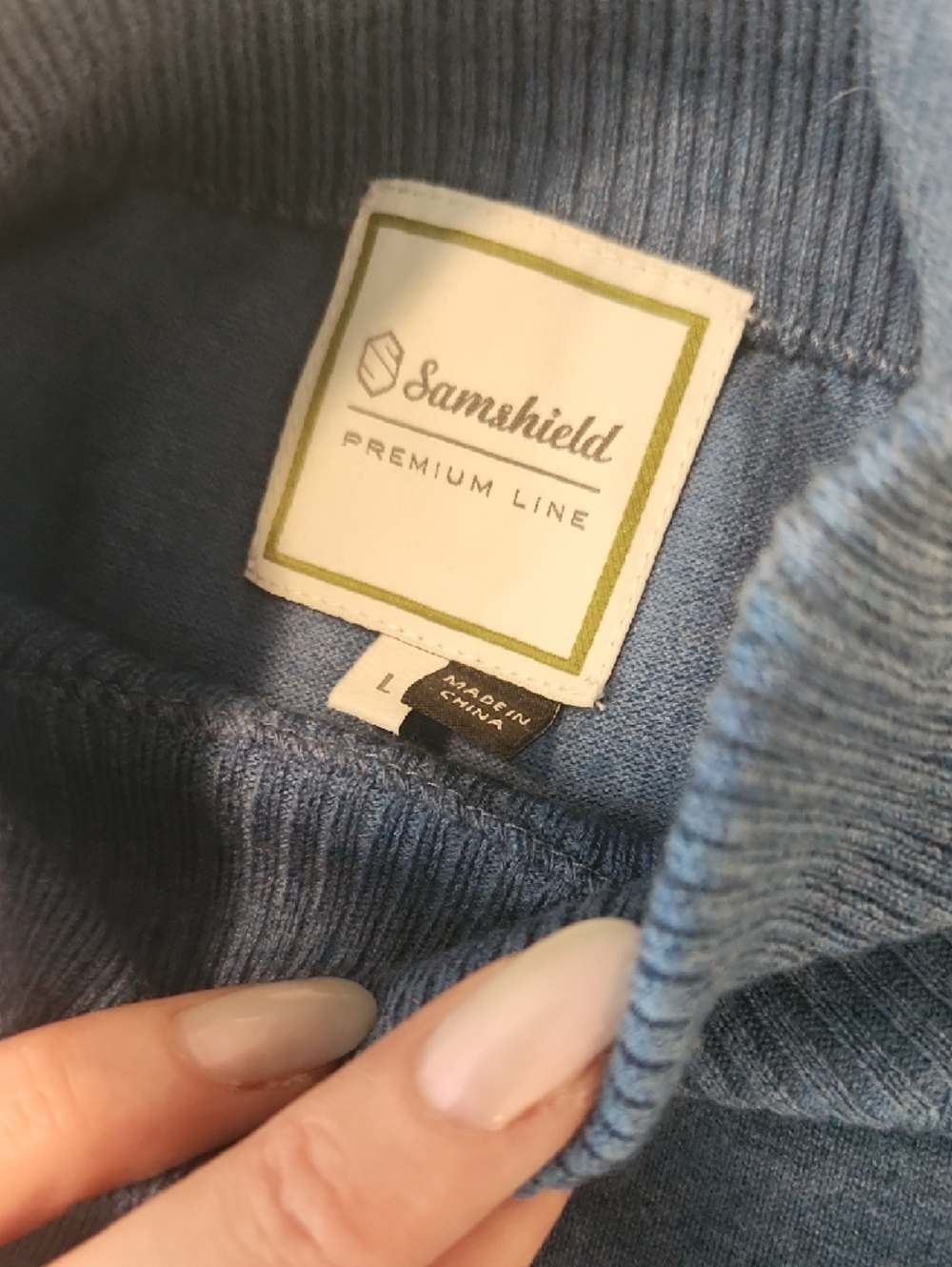 Women's Blue Samshield Turtleneck Sweater with Subtle Emblem - Picture 2 of 4